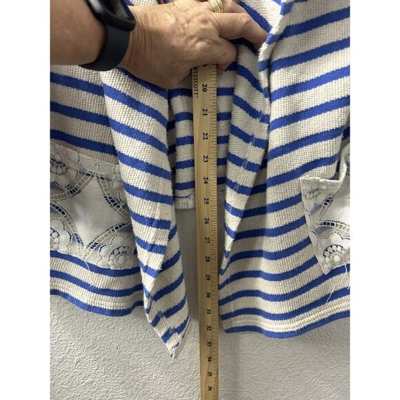 Matilda Jane Cardigan Womens Blue White Stripe Knit Open Front Sweater Lace Sz S - Picture 8 of 13